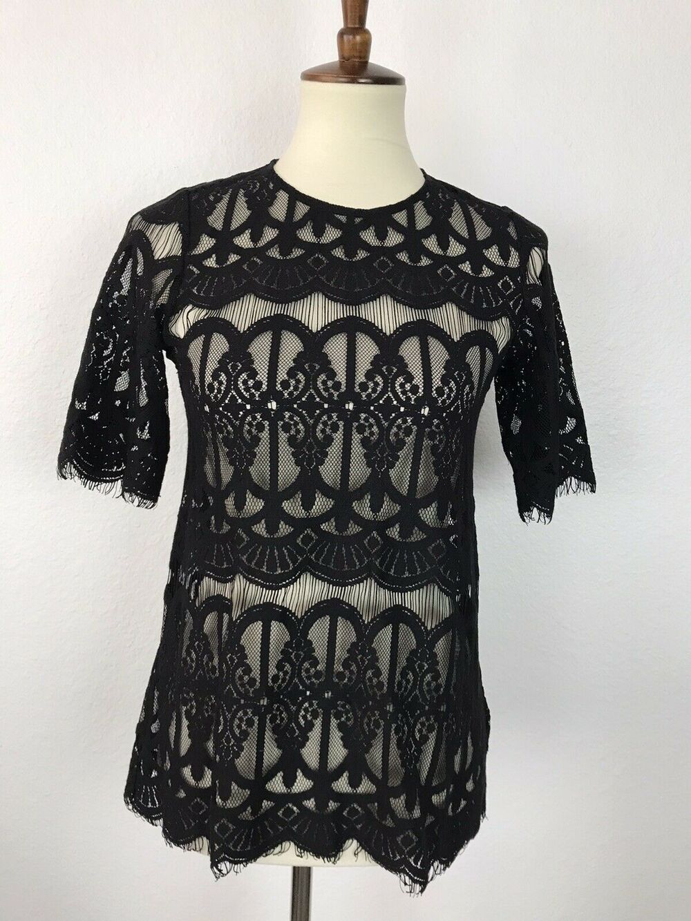 BCBGeneration Pullover Sheer Eyelash Lace Trim Top Whimsigoth Edgy